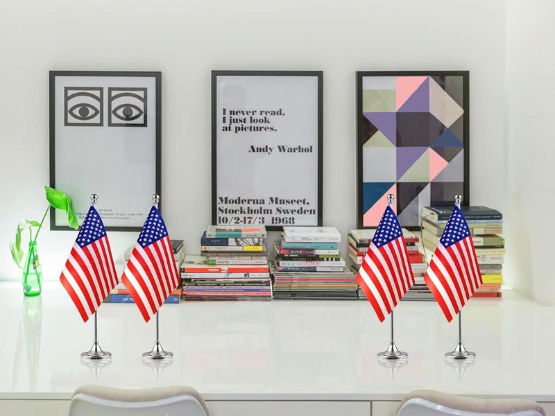 WXTWK 2 Pack US American flag USA Desk Flag Small Mini United States Table Flags With Stand Base,for 4th of July Party Veteran's Day Home Office Festival Events Celebration Decorations - Image 4